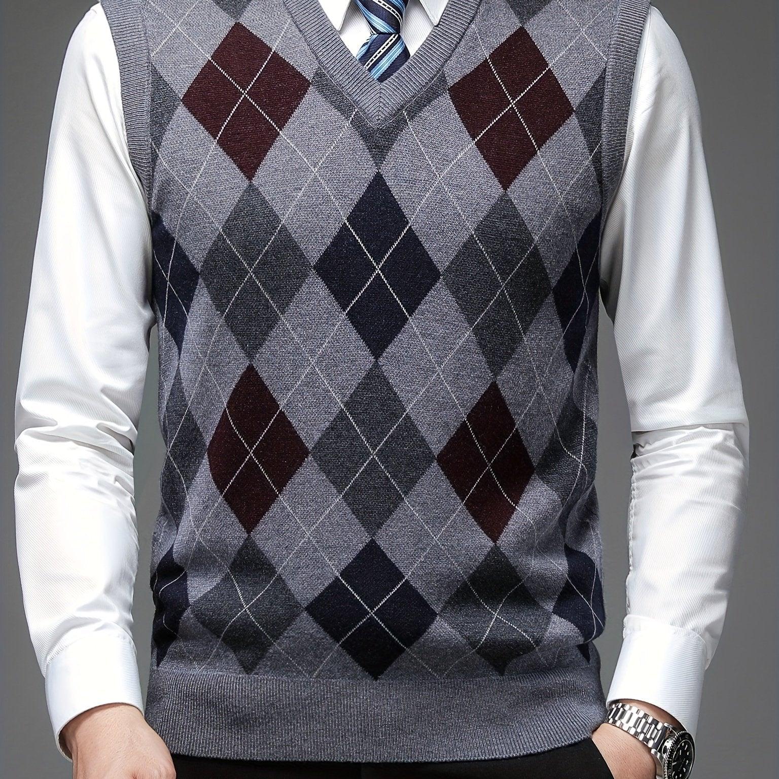 Herre pullover | Argyle strikket vest uden ærmer v-hals
