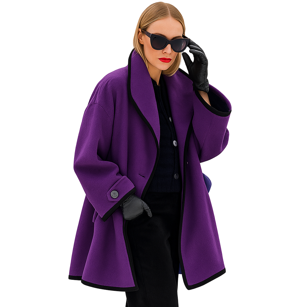 Dame frakke | Oversized frakke med kontrastkant