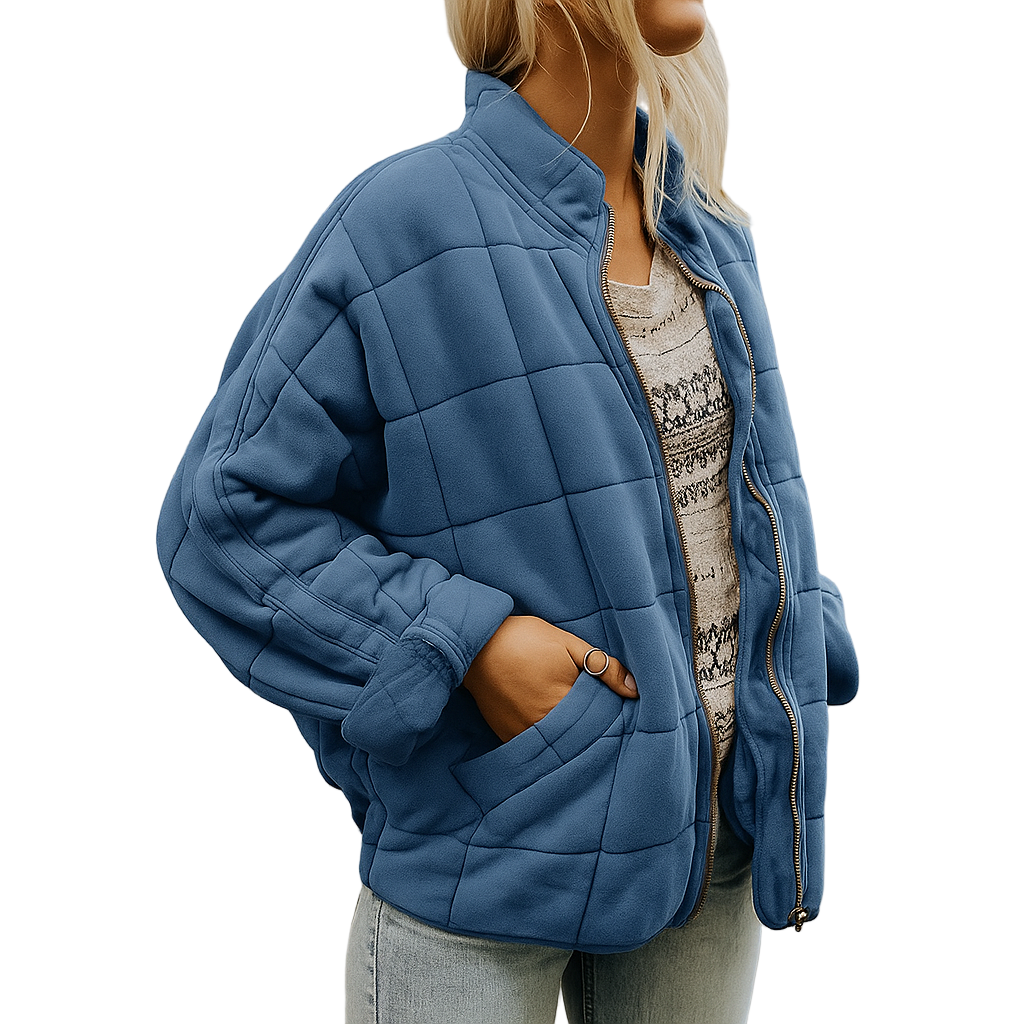 Dame jakke | Quiltet jakke med lynlås og løs pasform
