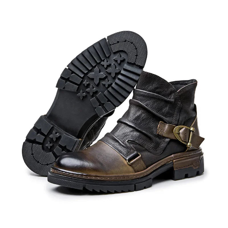Herre boots | Læder biker støvler med lynlås og spænde