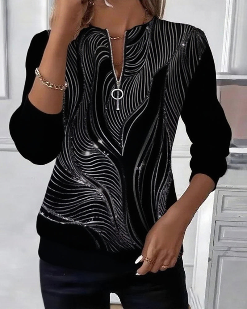 Kvinder – Casual sweatshirt med lynlås og print