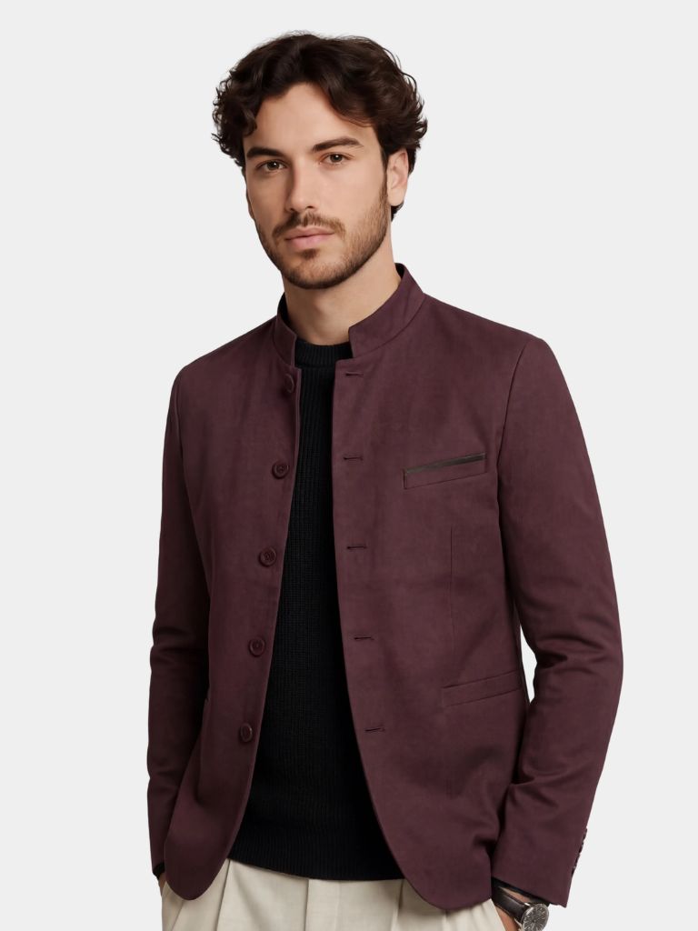 Elegant herrejakke med opretstående krave og slank pasform