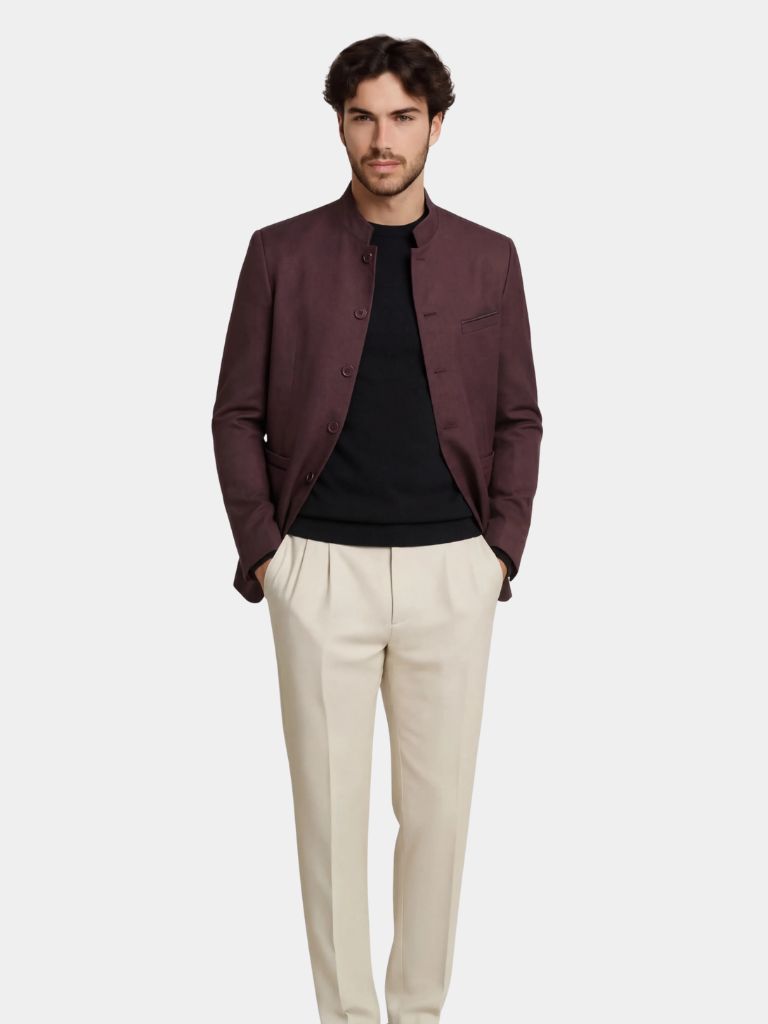 Elegant herrejakke med opretstående krave og slank pasform