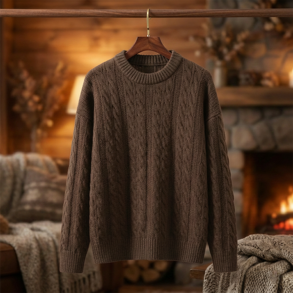 Herre – Klassisk kabelstrikket pullover i varm strik