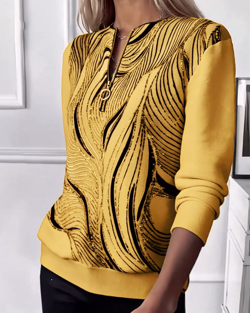 Kvinder – Casual sweatshirt med lynlås og print