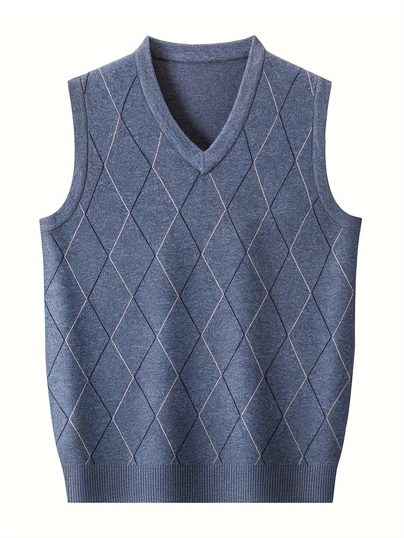 Herre pullover | Strikket v-hals pullover med diamantmønster