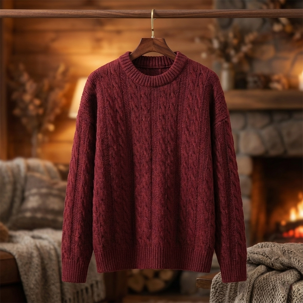 Herre – Klassisk kabelstrikket pullover i varm strik