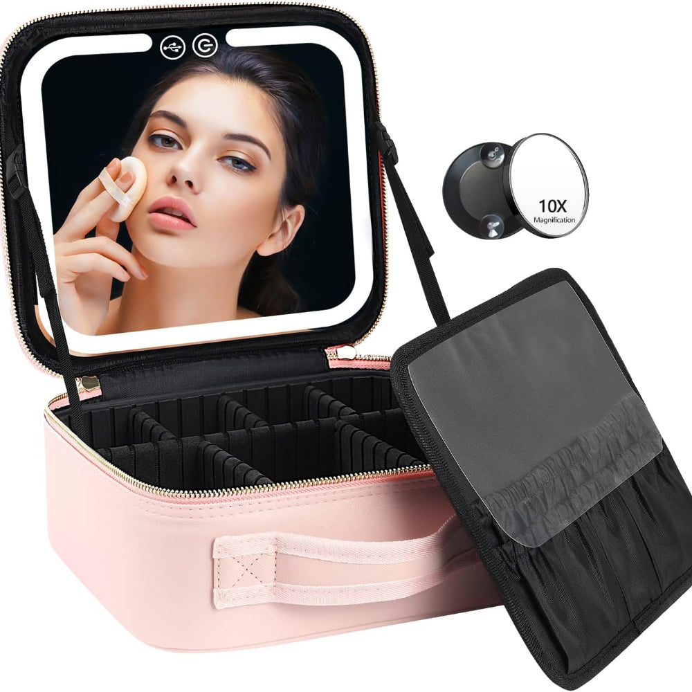 Rejse makeup organizer med LED-spejl