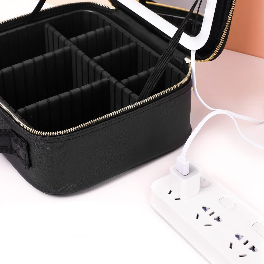 Rejse makeup organizer med LED-spejl