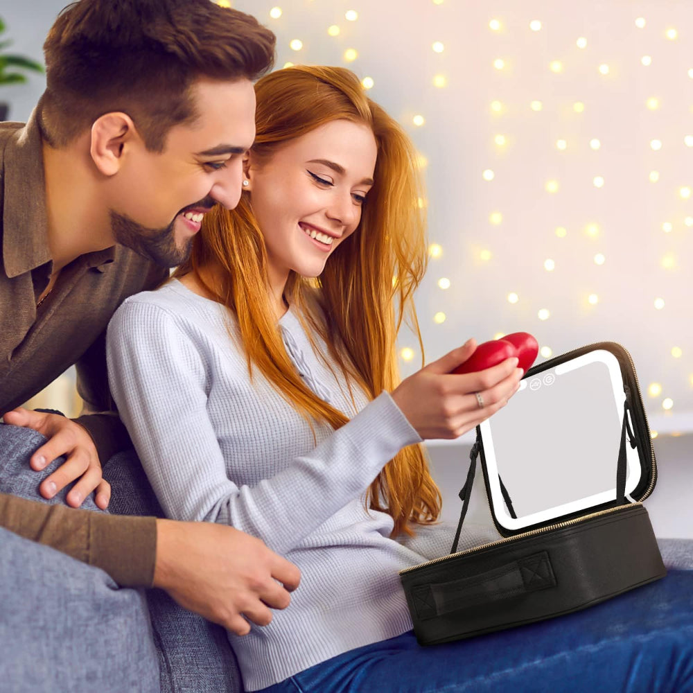 Rejse makeup organizer med LED-spejl