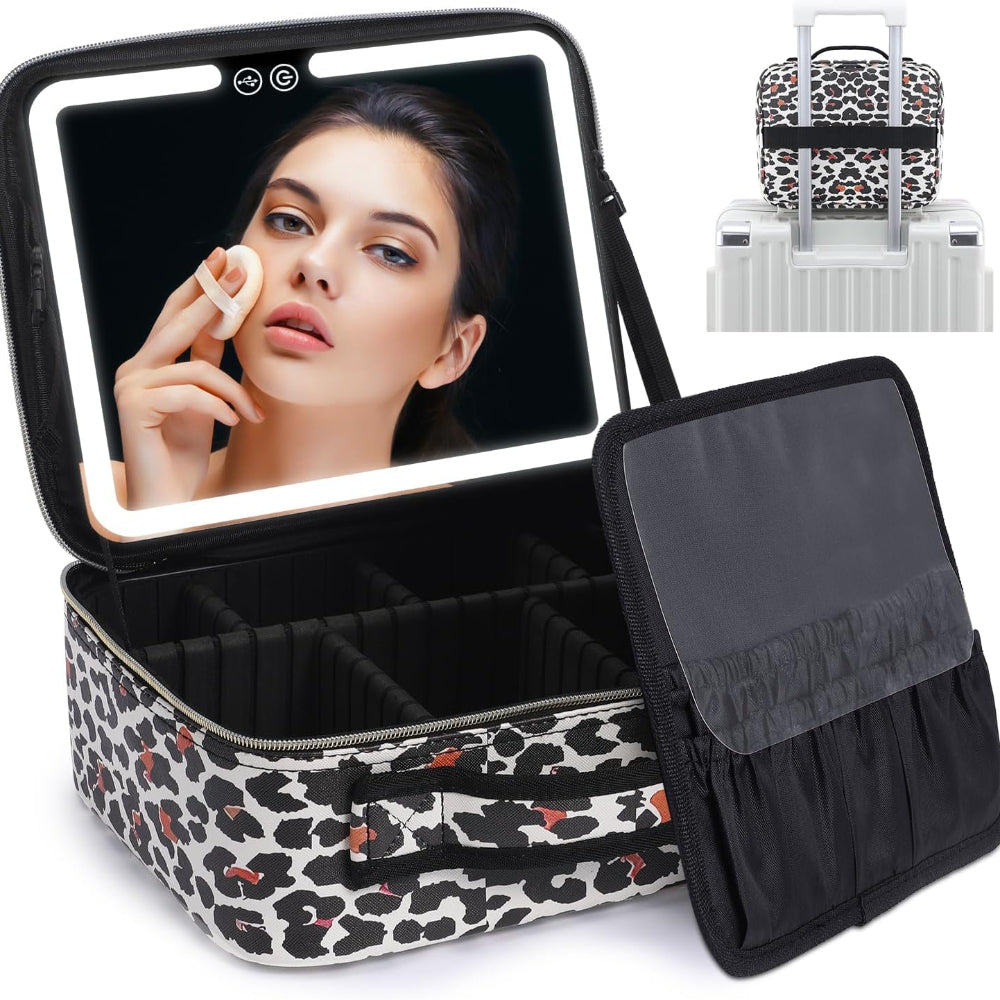 Rejse makeup organizer med LED-spejl