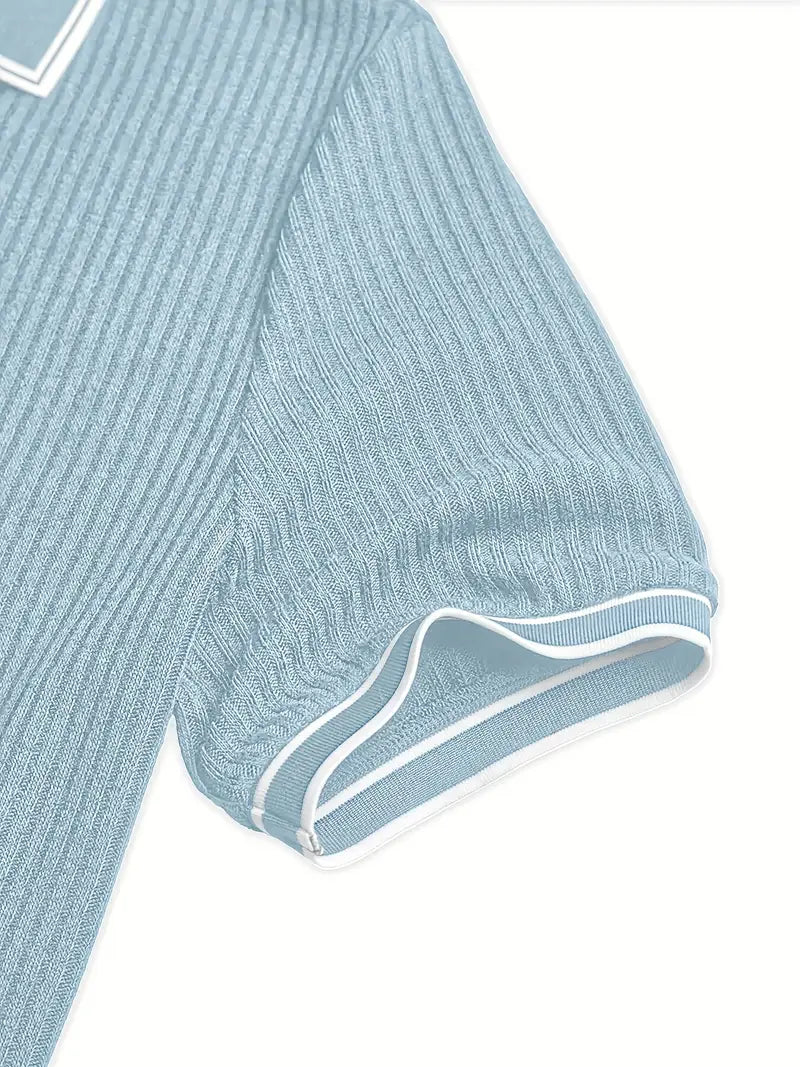 Elegant Herrepolo – Strikket Struktur & Stilrent Design