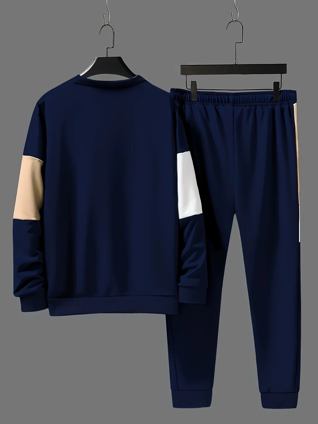 Herre træningsdragt | Beige colorblock sweater med joggingbukser