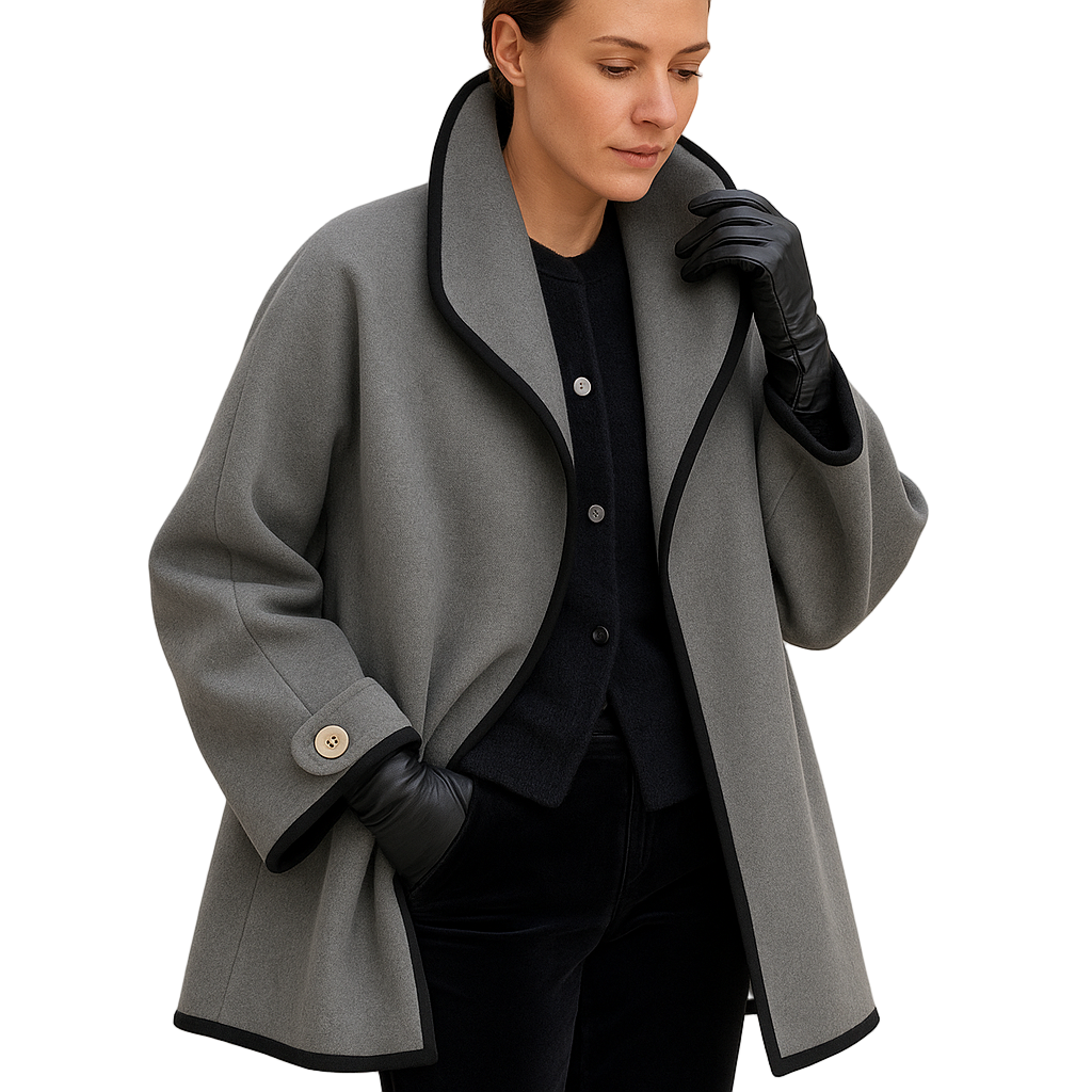 Dame frakke | Oversized frakke med kontrastkant