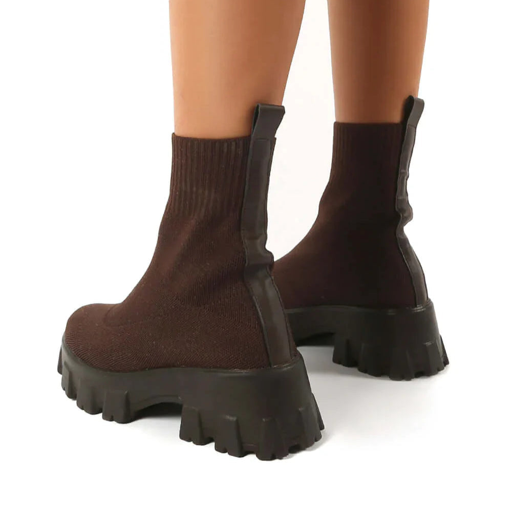 Chunky strikstøvler til kvinder med sokdesign