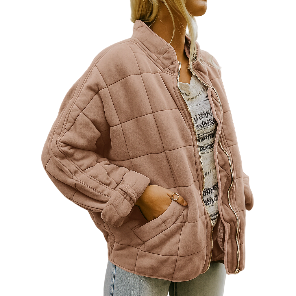Dame jakke | Quiltet jakke med lynlås og løs pasform