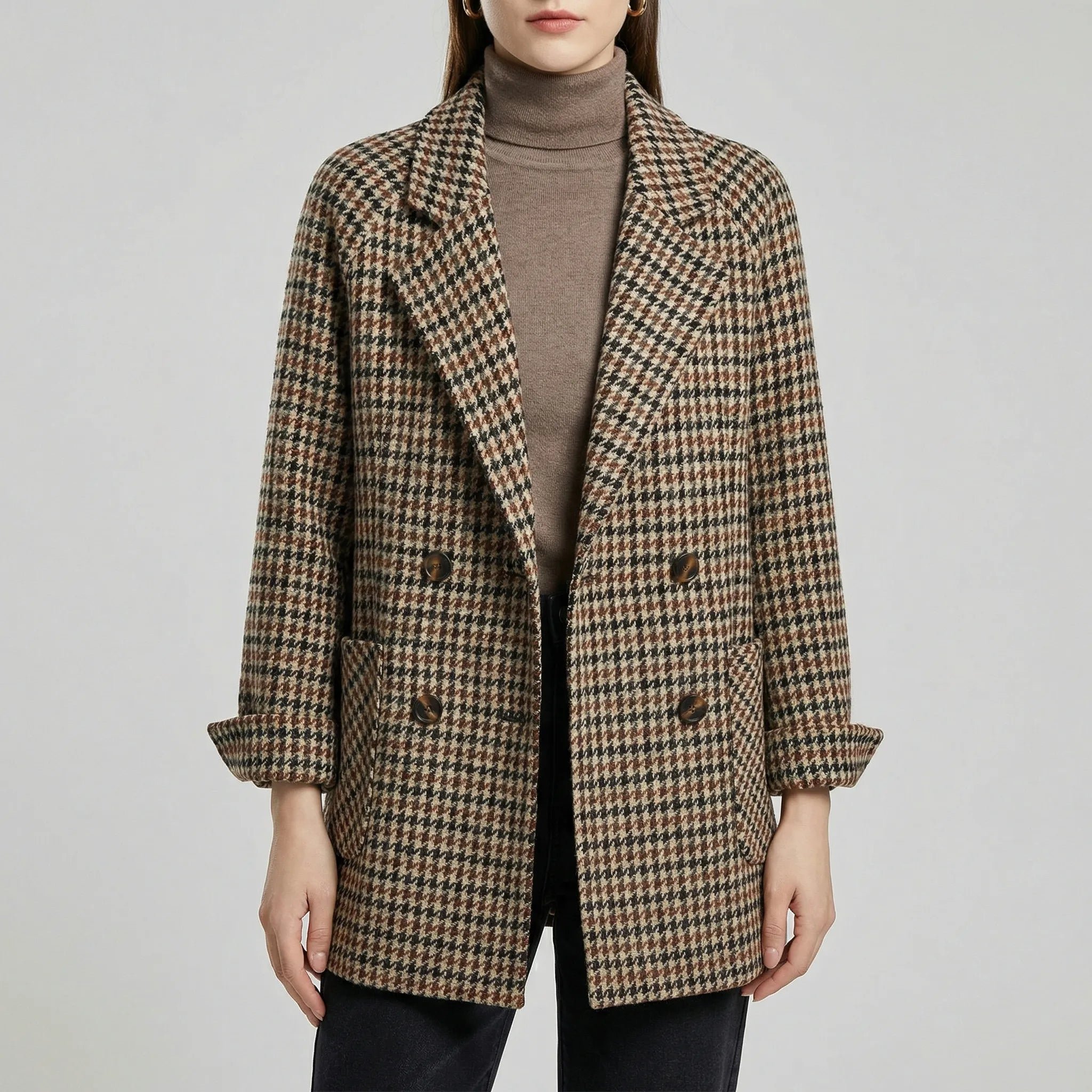Blazer til damer | Ternet blazer med lange ærmer og afslappet fit