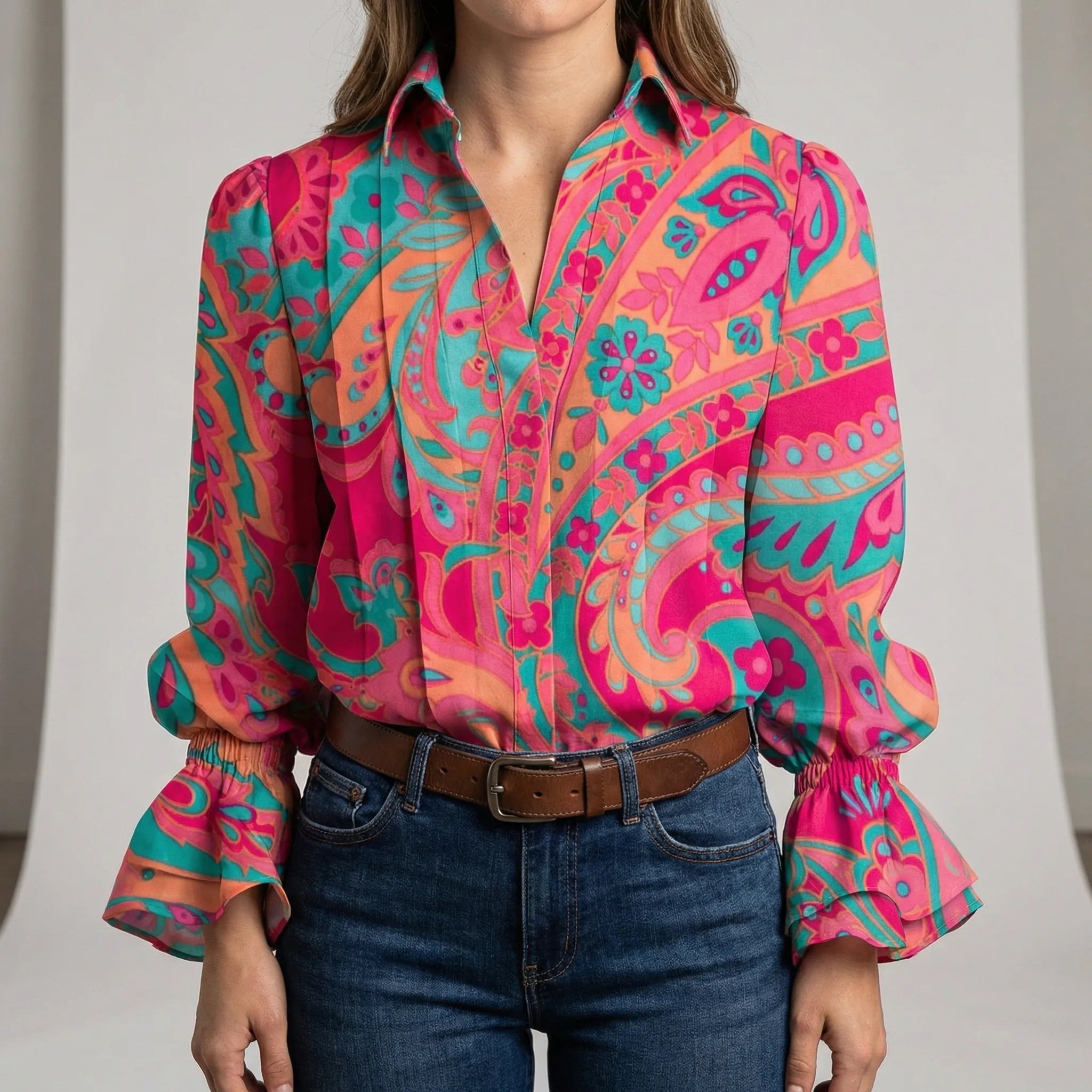 Bluse dame | Print bluse med lange ærmer