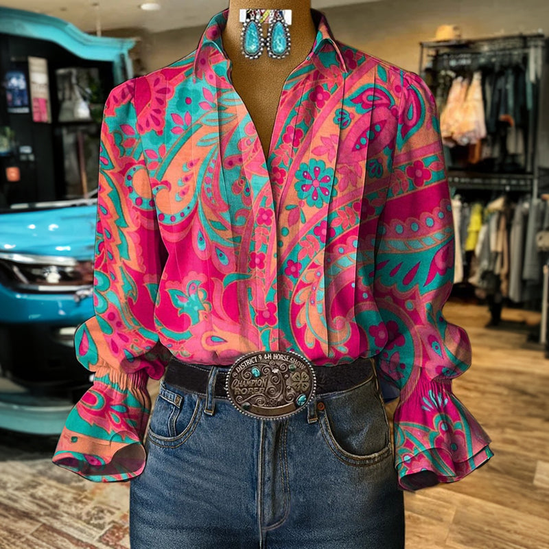 Bluse dame | Print bluse med lange ærmer