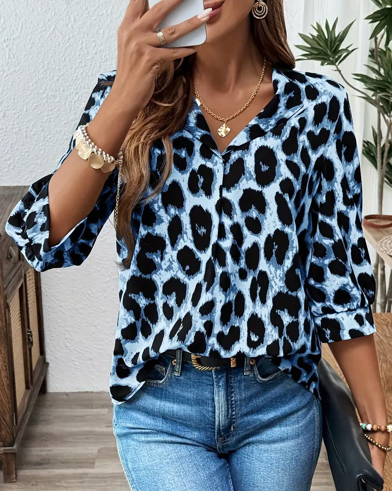 Bluse med leopardprint | Løs pasform
