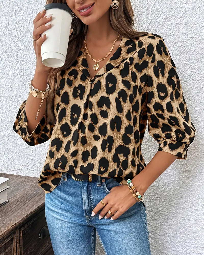 Bluse med leopardprint | Løs pasform