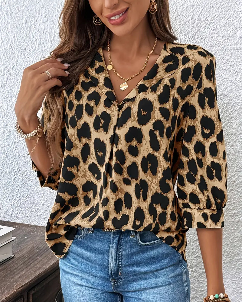 Bluse med leopardprint | Løs pasform