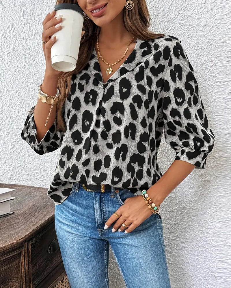 Bluse med leopardprint | Løs pasform