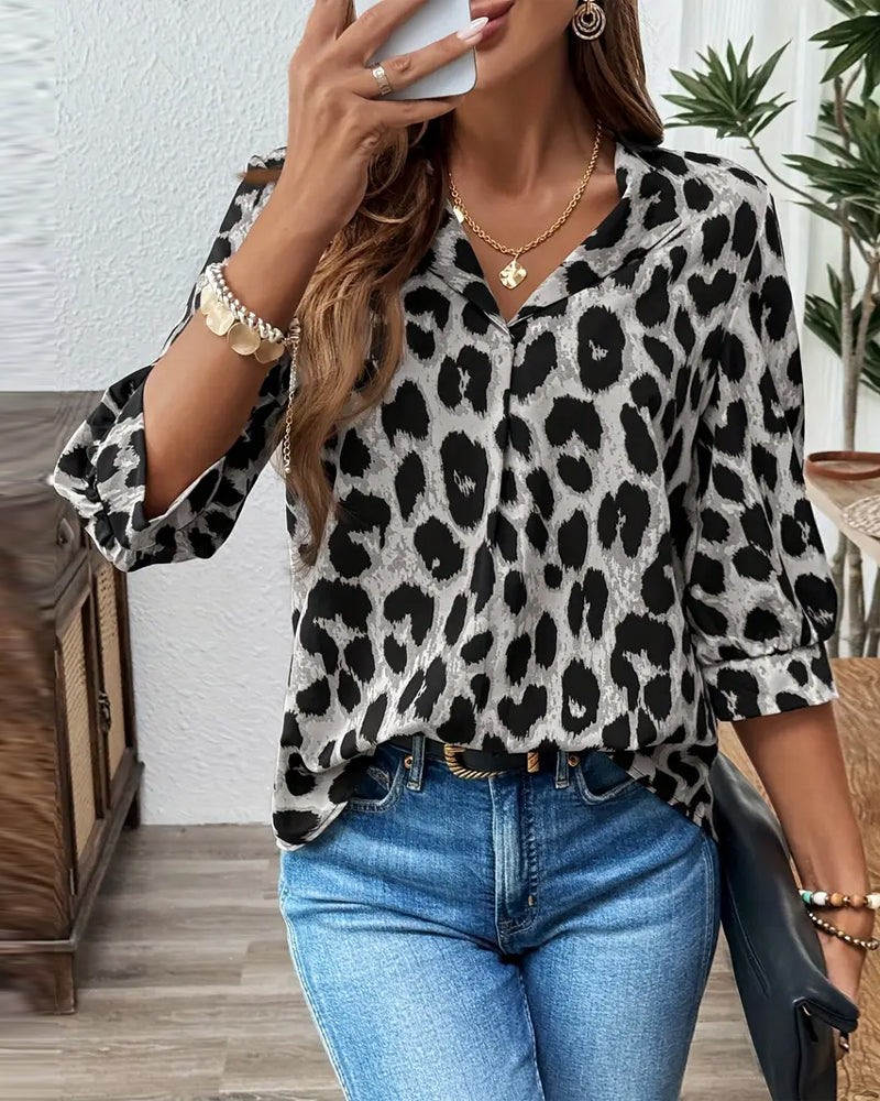 Bluse med leopardprint | Løs pasform