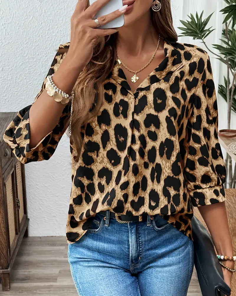 Bluse med leopardprint | Løs pasform