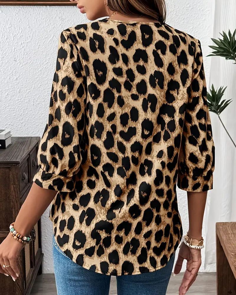 Bluse med leopardprint | Løs pasform