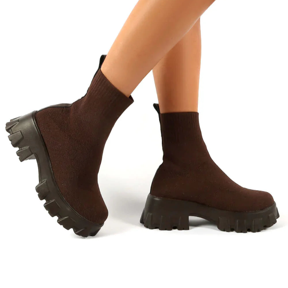 Chunky strikstøvler til kvinder med sokdesign