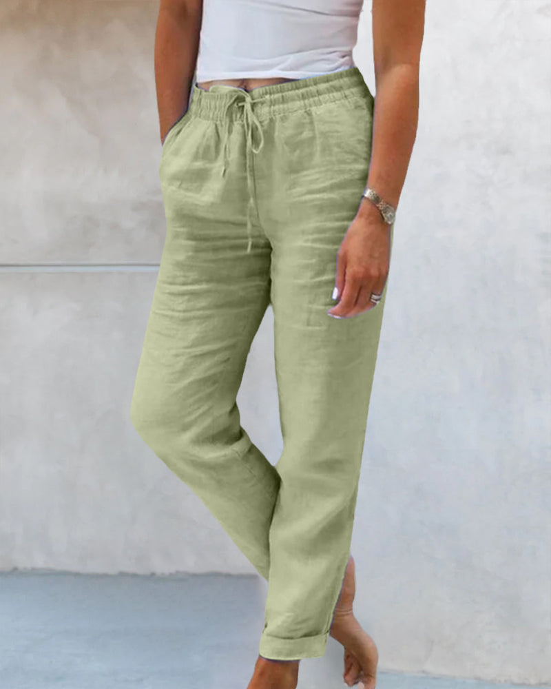 Pantalons pour femmes | Pantalons en lin à taille élastiquée