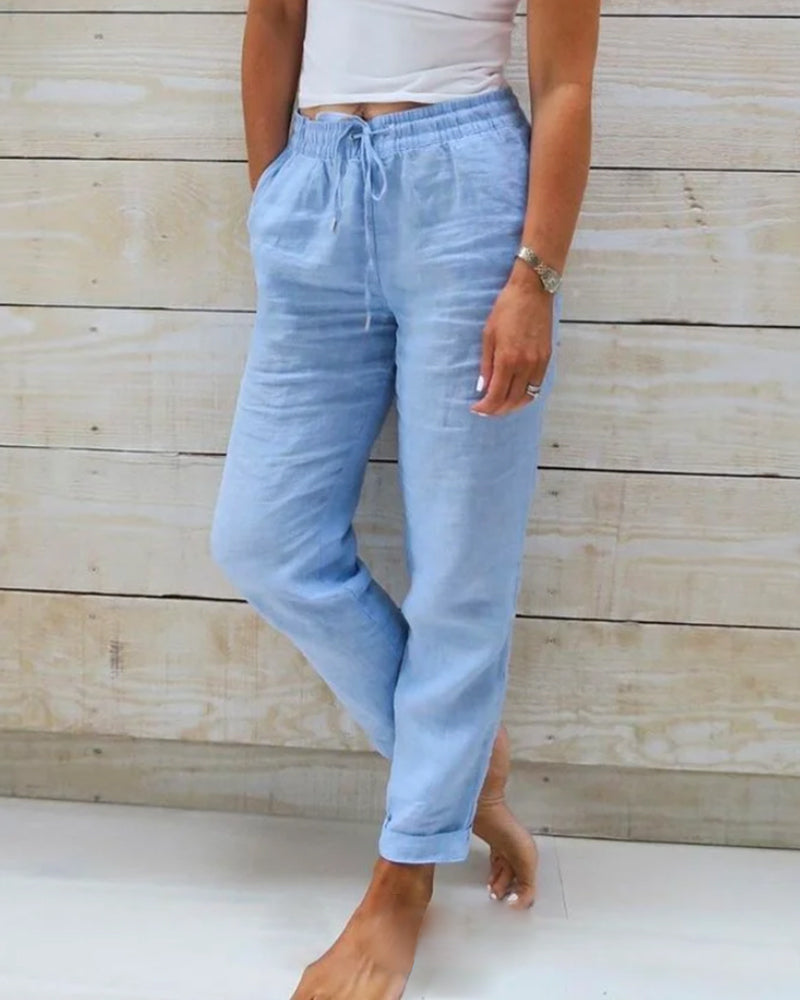 Pantalons pour femmes | Pantalons en lin à taille élastiquée