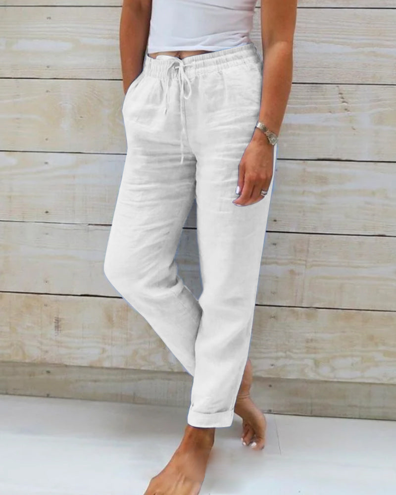 Pantalons pour femmes | Pantalons en lin à taille élastiquée