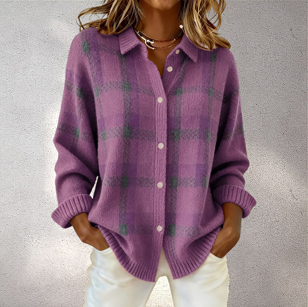 Cardigan damer | Ternet blødt vest med krave