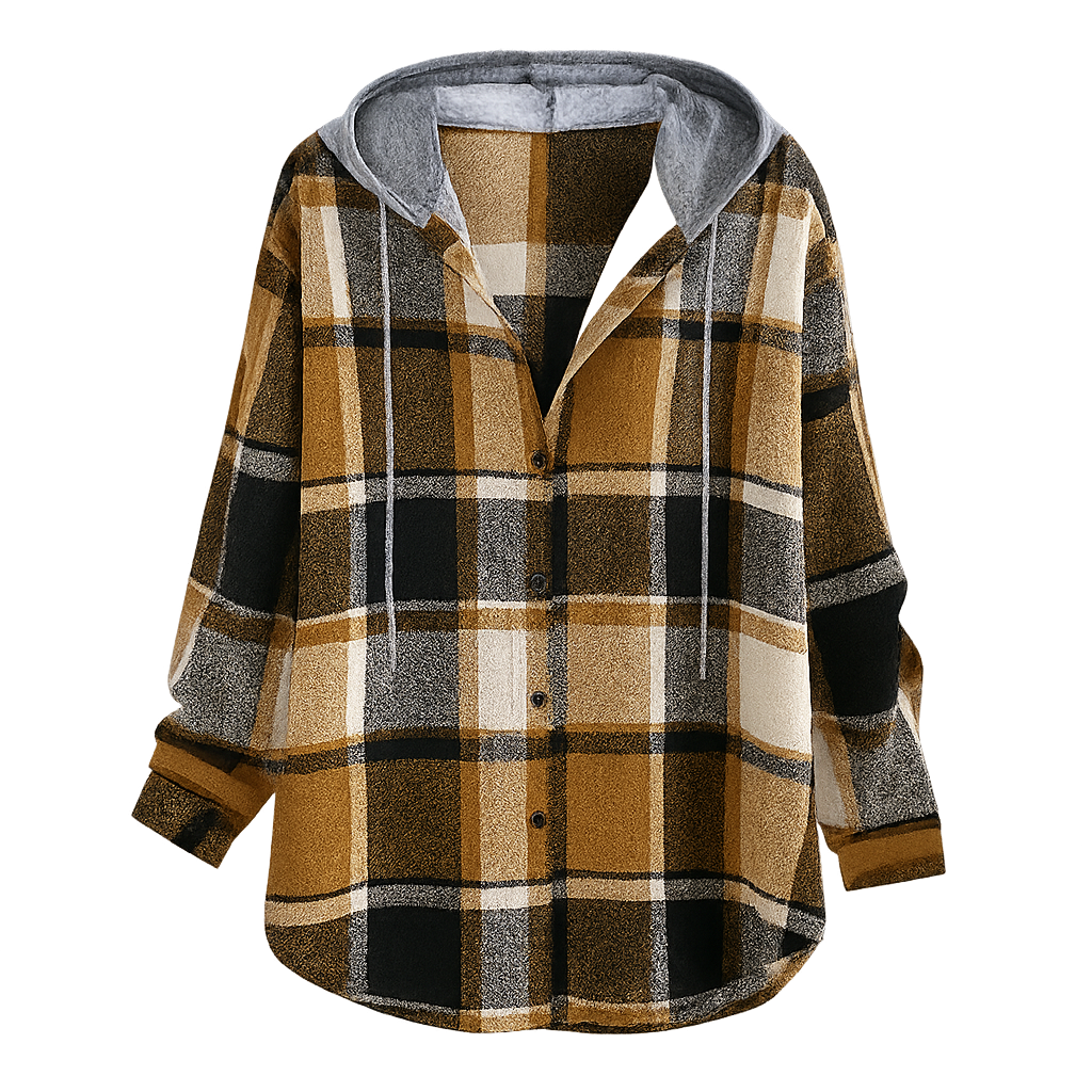 Oversized ternet jakke til damer med hætte og knaplukning