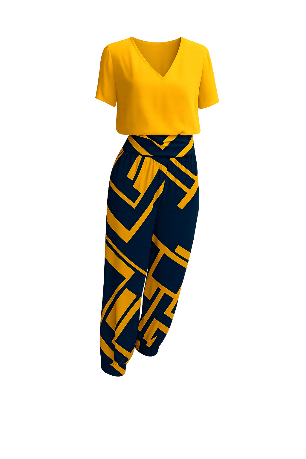 2-delt dames set med V-hals top og komfortable bukser