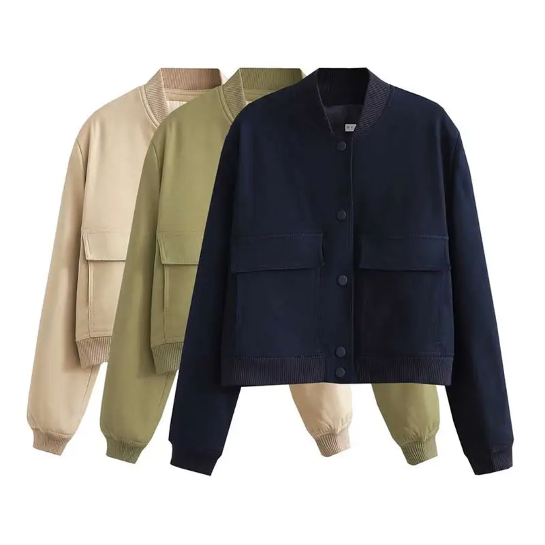 Dame bomberjakke | Cropped varsityjakke med trykknapper