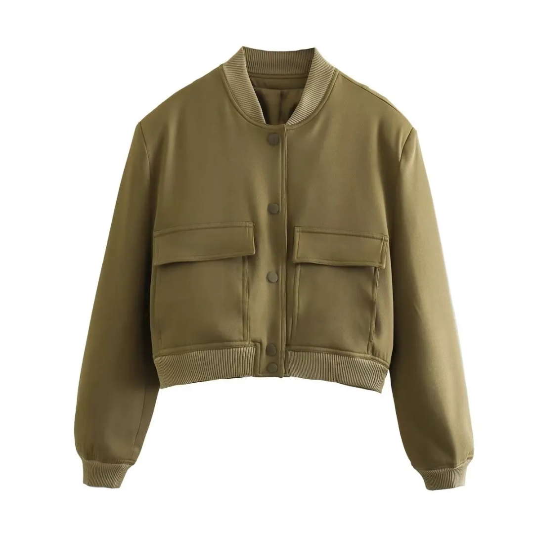 Dame bomberjakke | Cropped varsityjakke med trykknapper