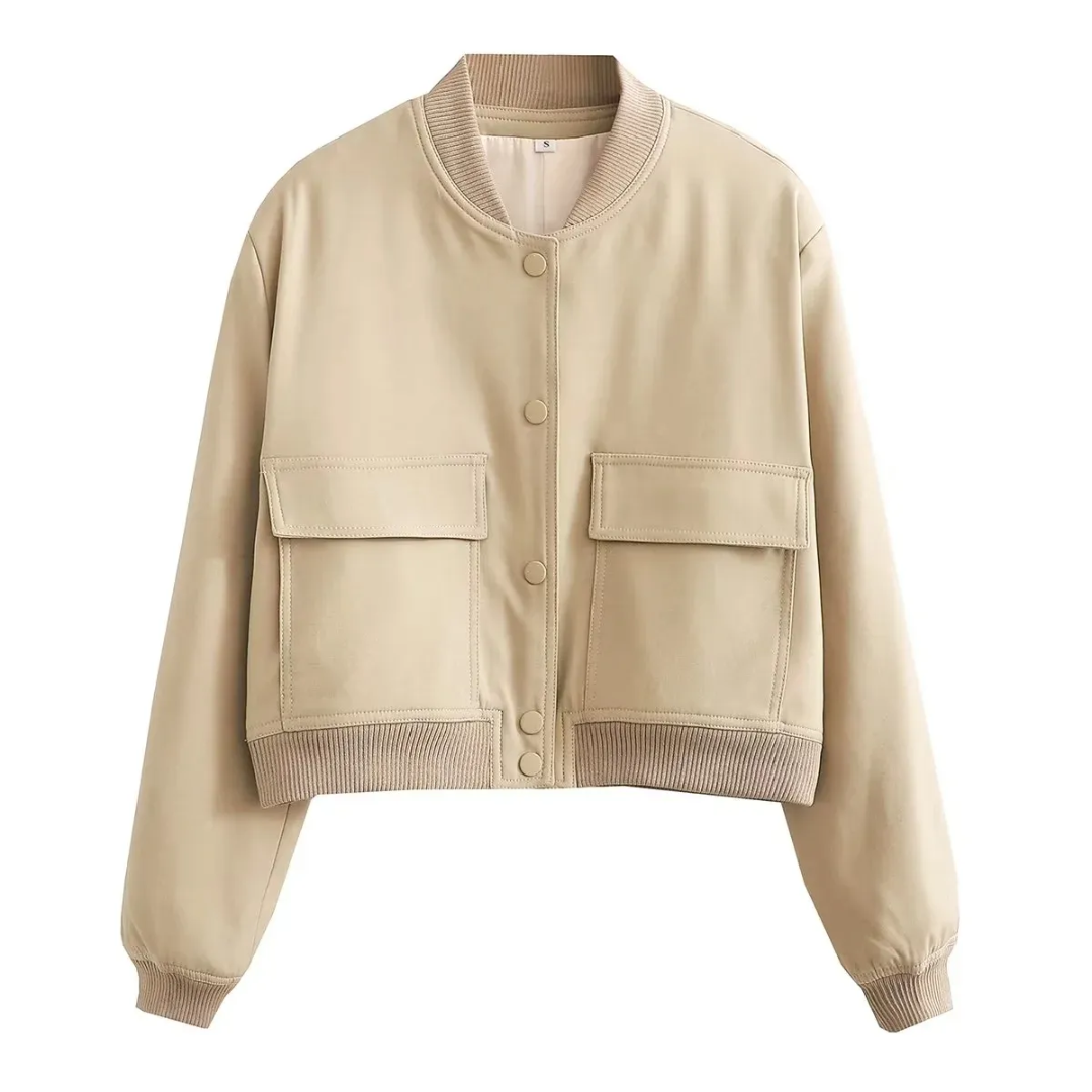 Dame bomberjakke | Cropped varsityjakke med trykknapper