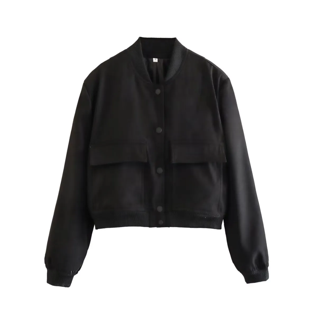 Dame bomberjakke | Cropped varsityjakke med trykknapper