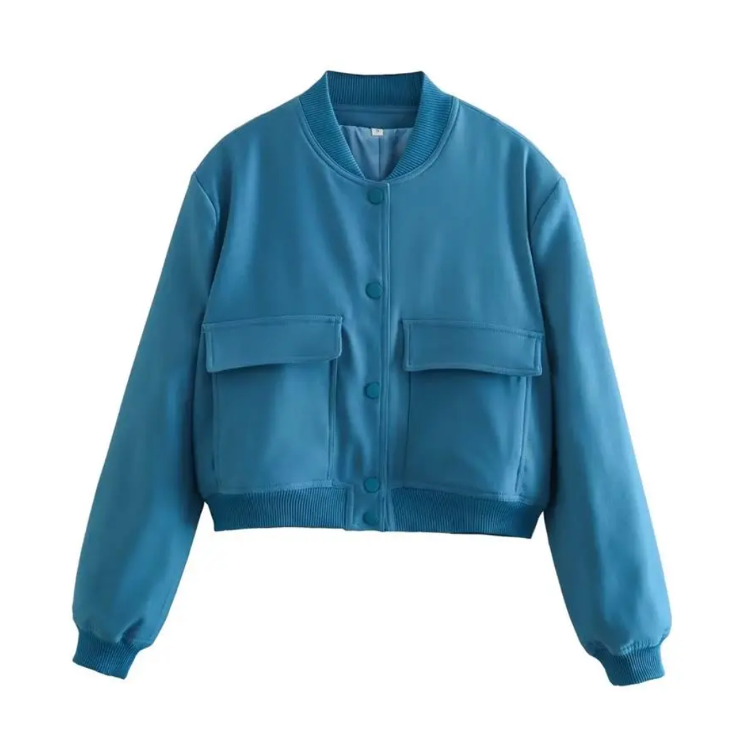 Dame bomberjakke | Cropped varsityjakke med trykknapper