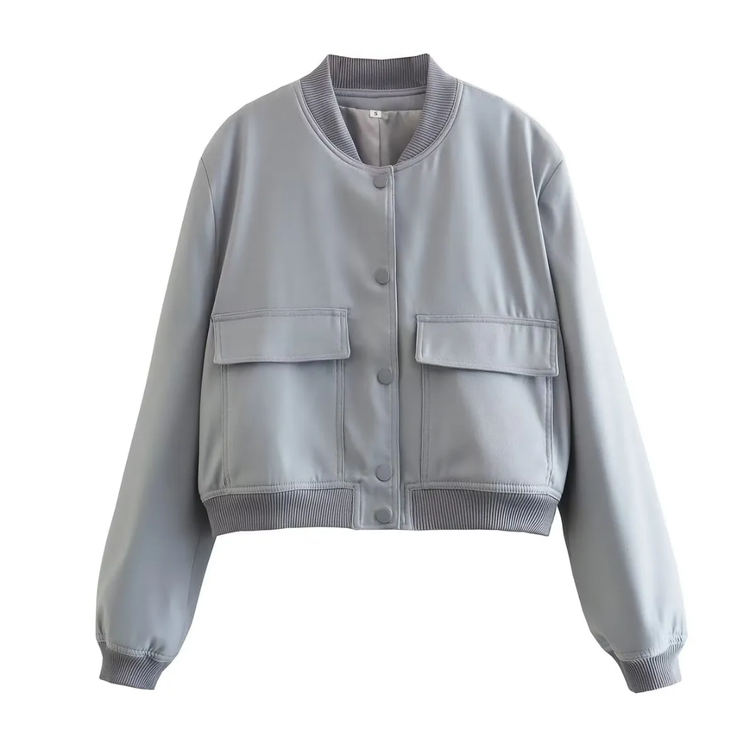 Dame bomberjakke | Cropped varsityjakke med trykknapper