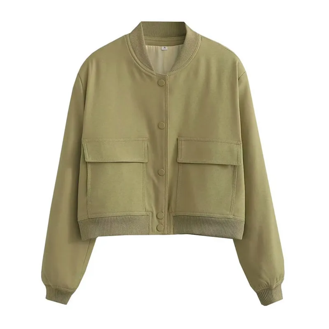 Dame bomberjakke | Cropped varsityjakke med trykknapper