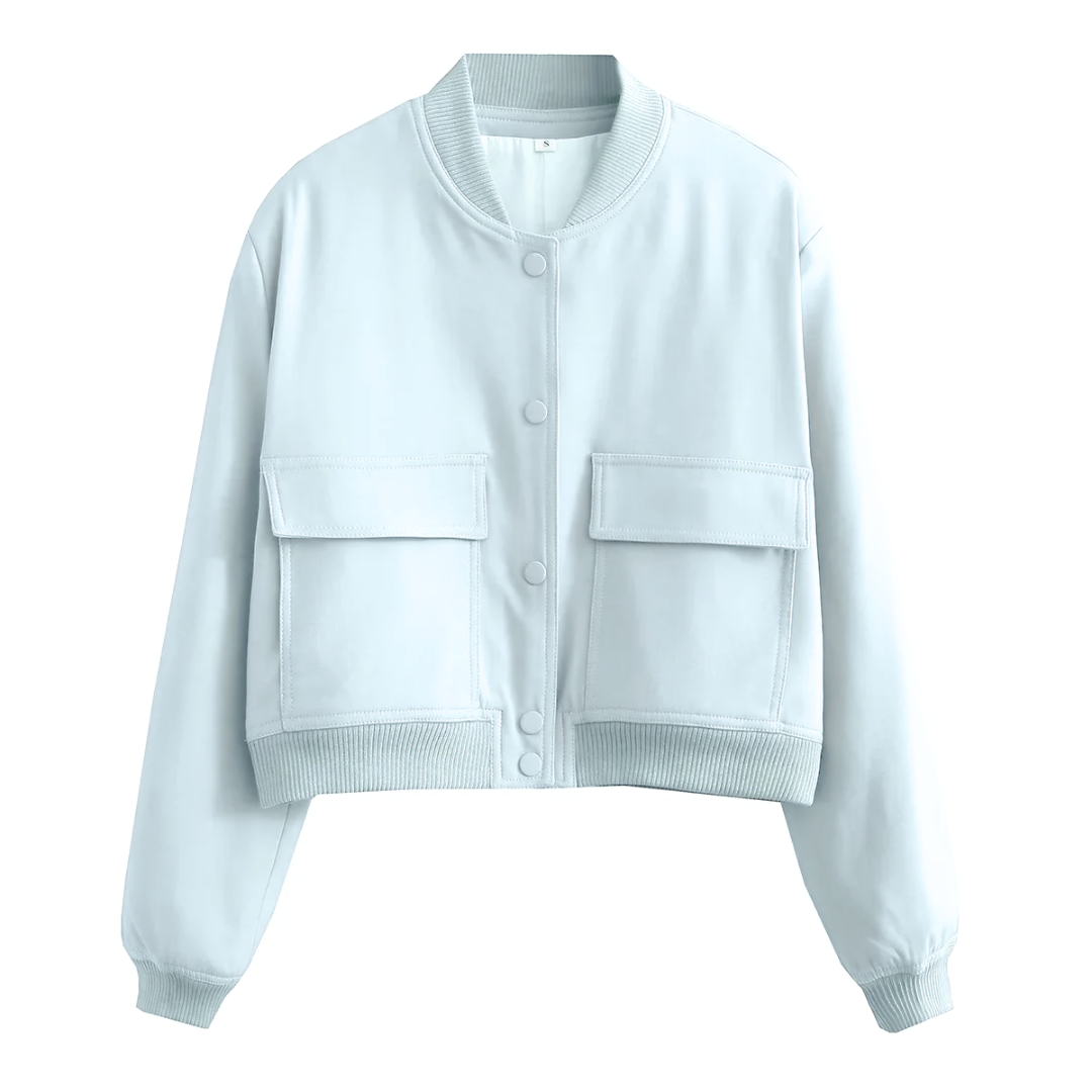 Dame bomberjakke | Cropped varsityjakke med trykknapper