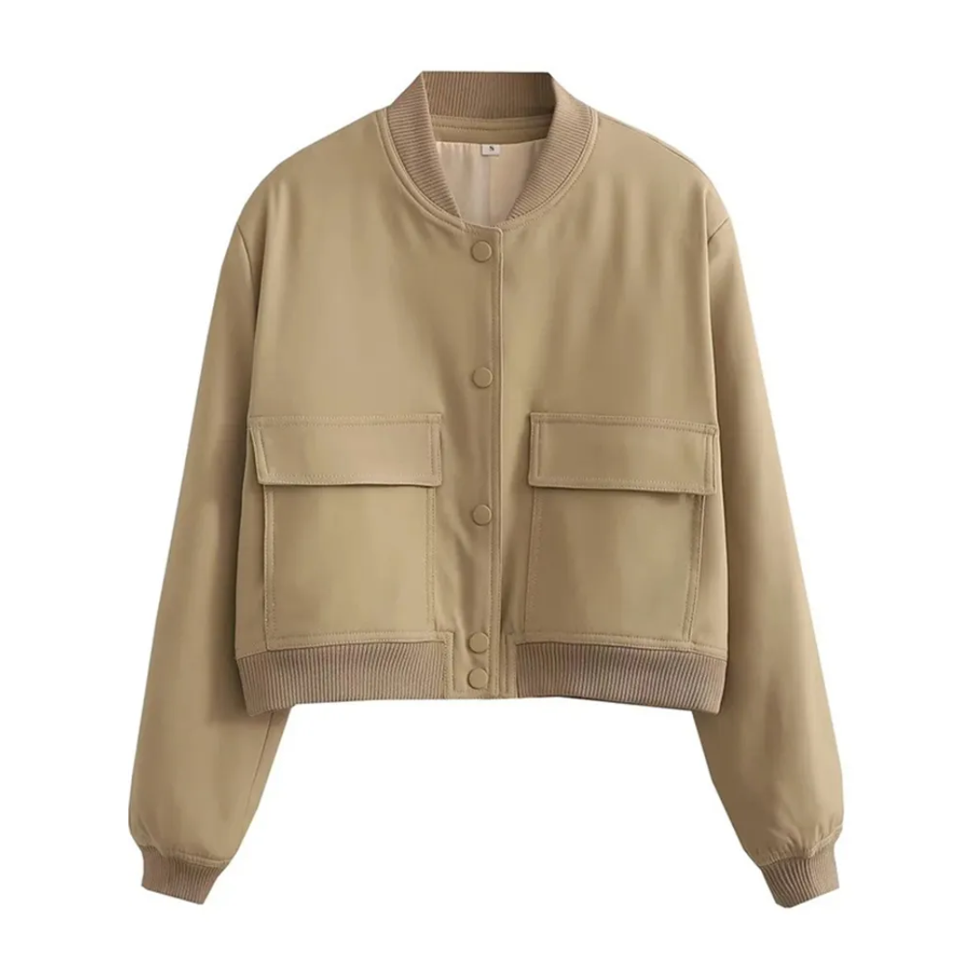 Dame bomberjakke | Cropped varsityjakke med trykknapper