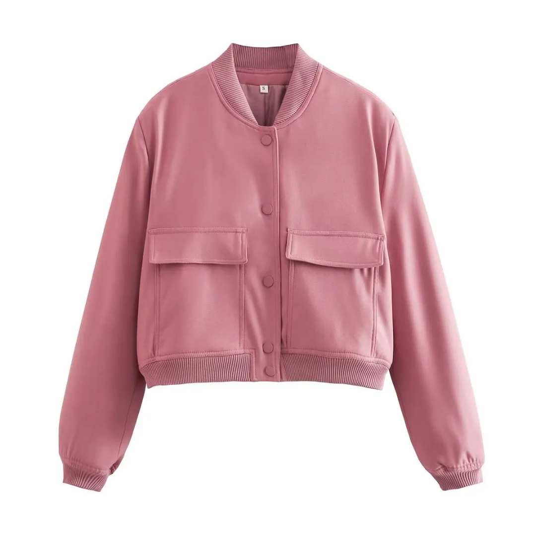 Dame bomberjakke | Cropped varsityjakke med trykknapper