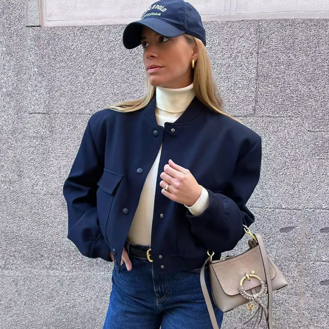 Dame bomberjakke | Cropped varsityjakke med trykknapper