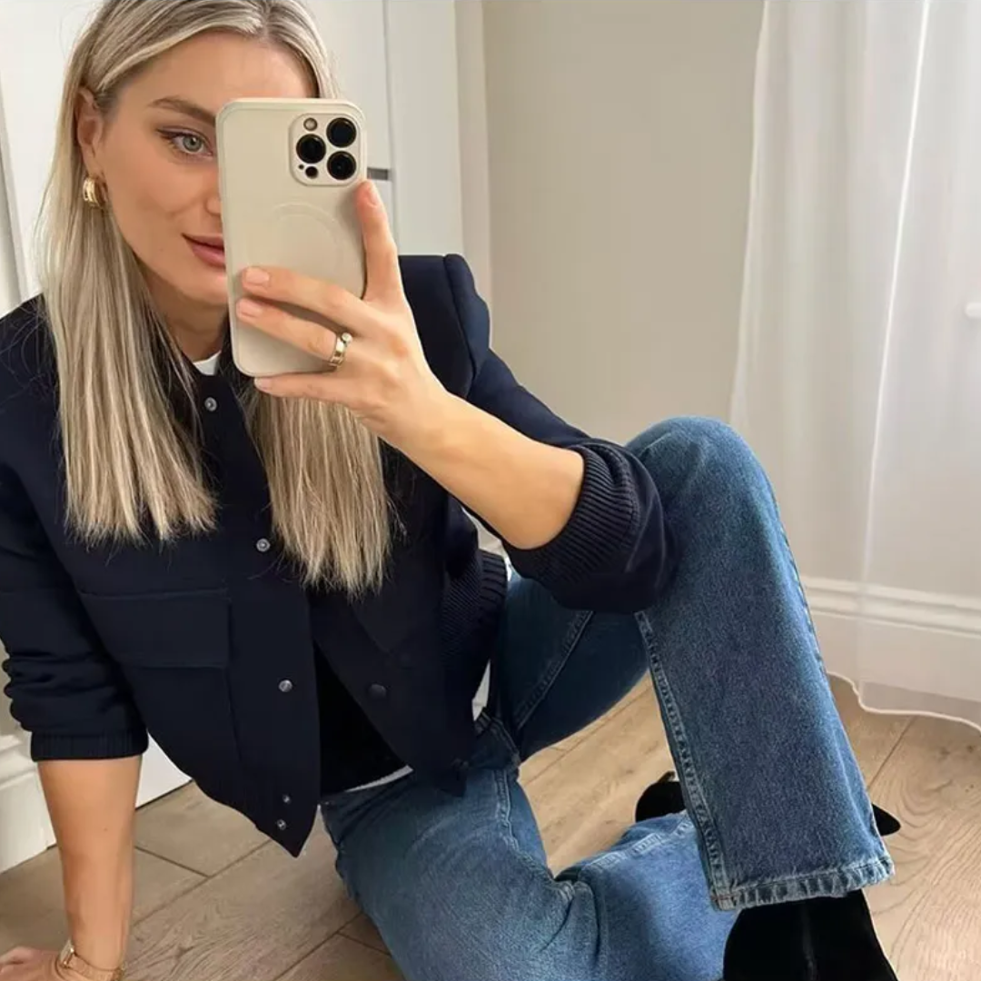 Dame bomberjakke | Cropped varsityjakke med trykknapper