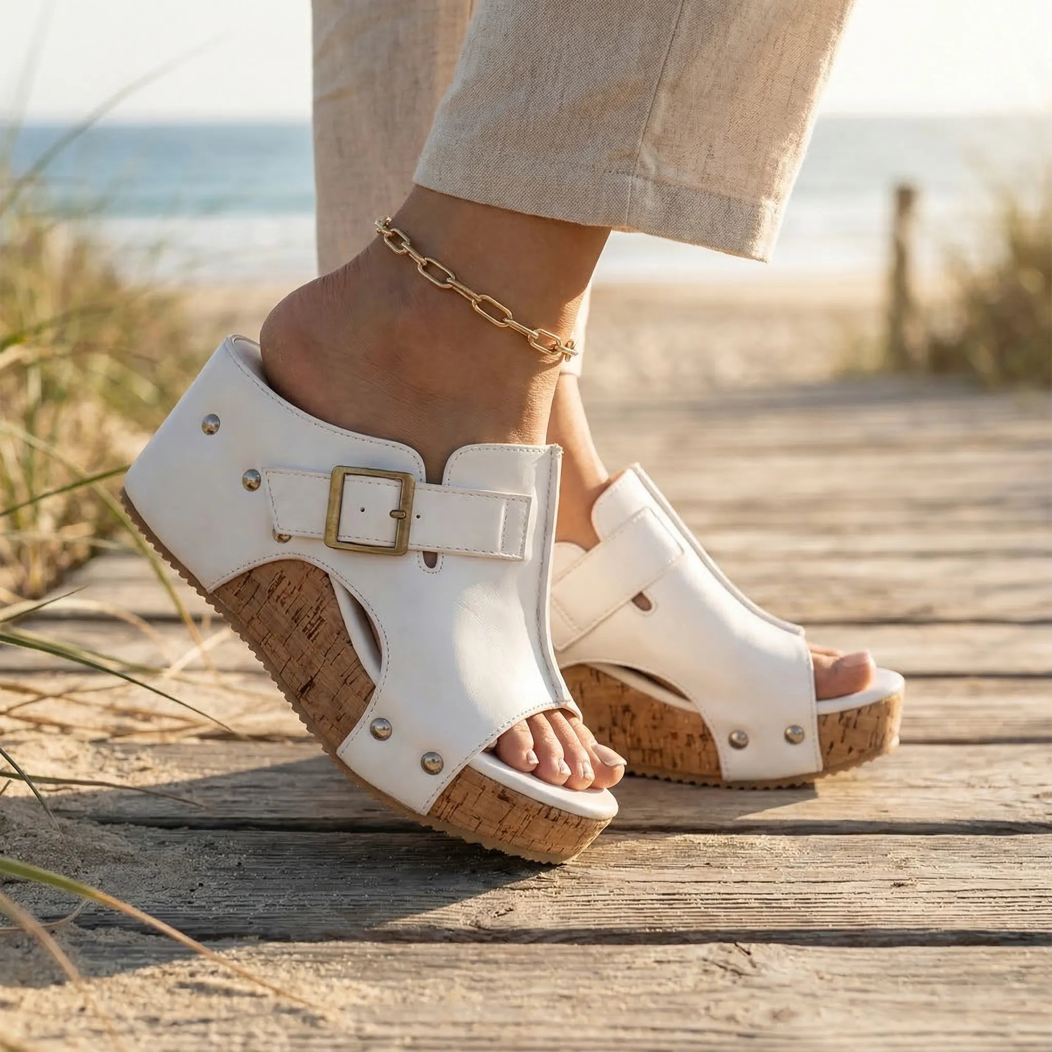 Sandales pour femmes | Sandales à plateforme avec boucle et semelle en liège